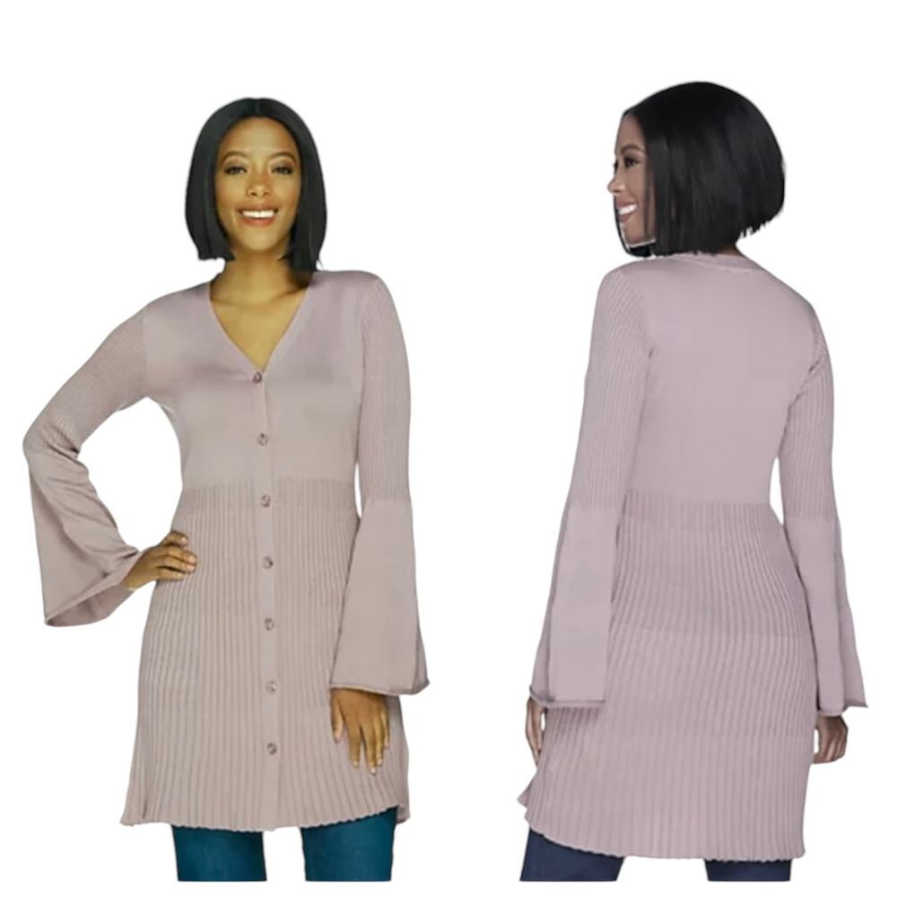 Du Jour Button Front V-Neck Bell Sleeve Cardigan‎ Sweater Soft Pink Size  M
